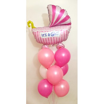Μπουκέτο με Μπαλόνια It's a Girl Καρότσι 42' Για Γέννηση